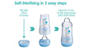 MAM sterilisering av anti-colic flaska