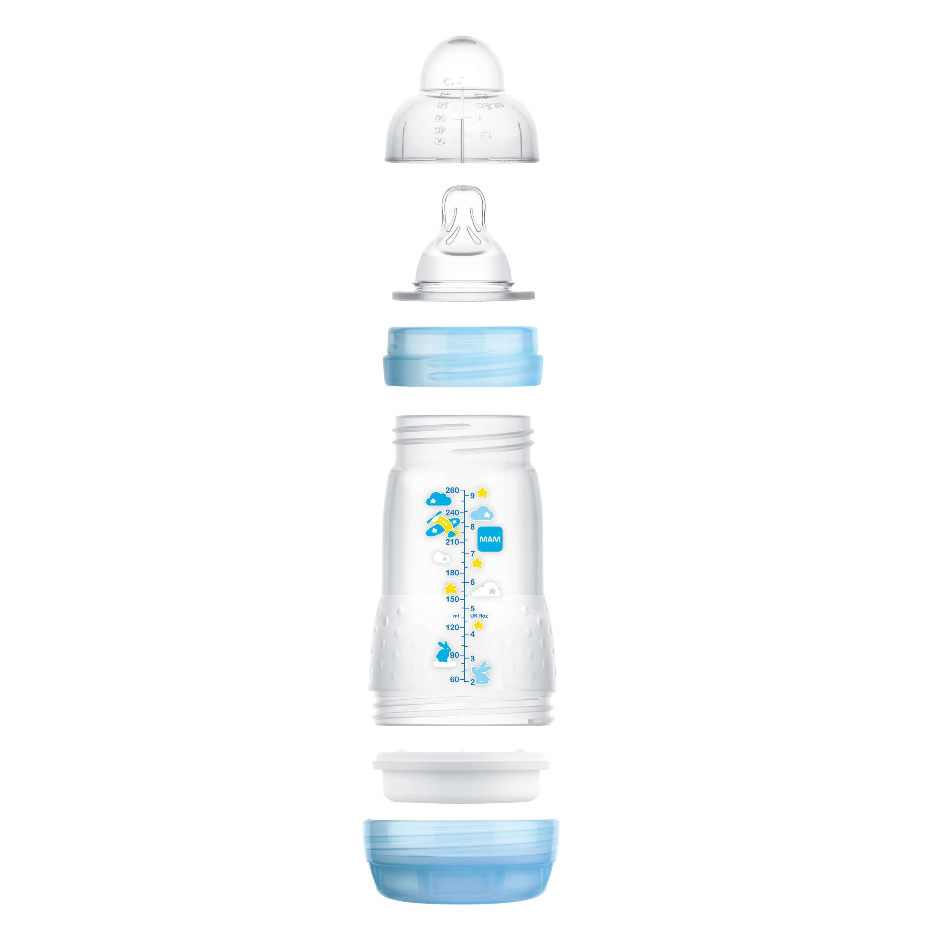 1 x 130 ml blanc essentiels pour l/'alimentation de bébé nouveau-né biberon avec tétine en silicone à débit lent MAM Easy Start Biberon autostérilisant anti-colique