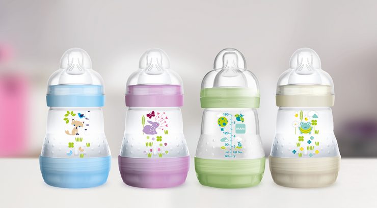 Anti-colic nappflaskor blå, lila, grön och beige