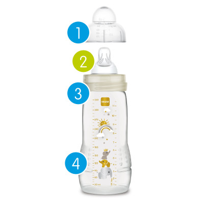 2 x 330ml Bottles MAM Easy Active Baby Bottle 4 Months White 